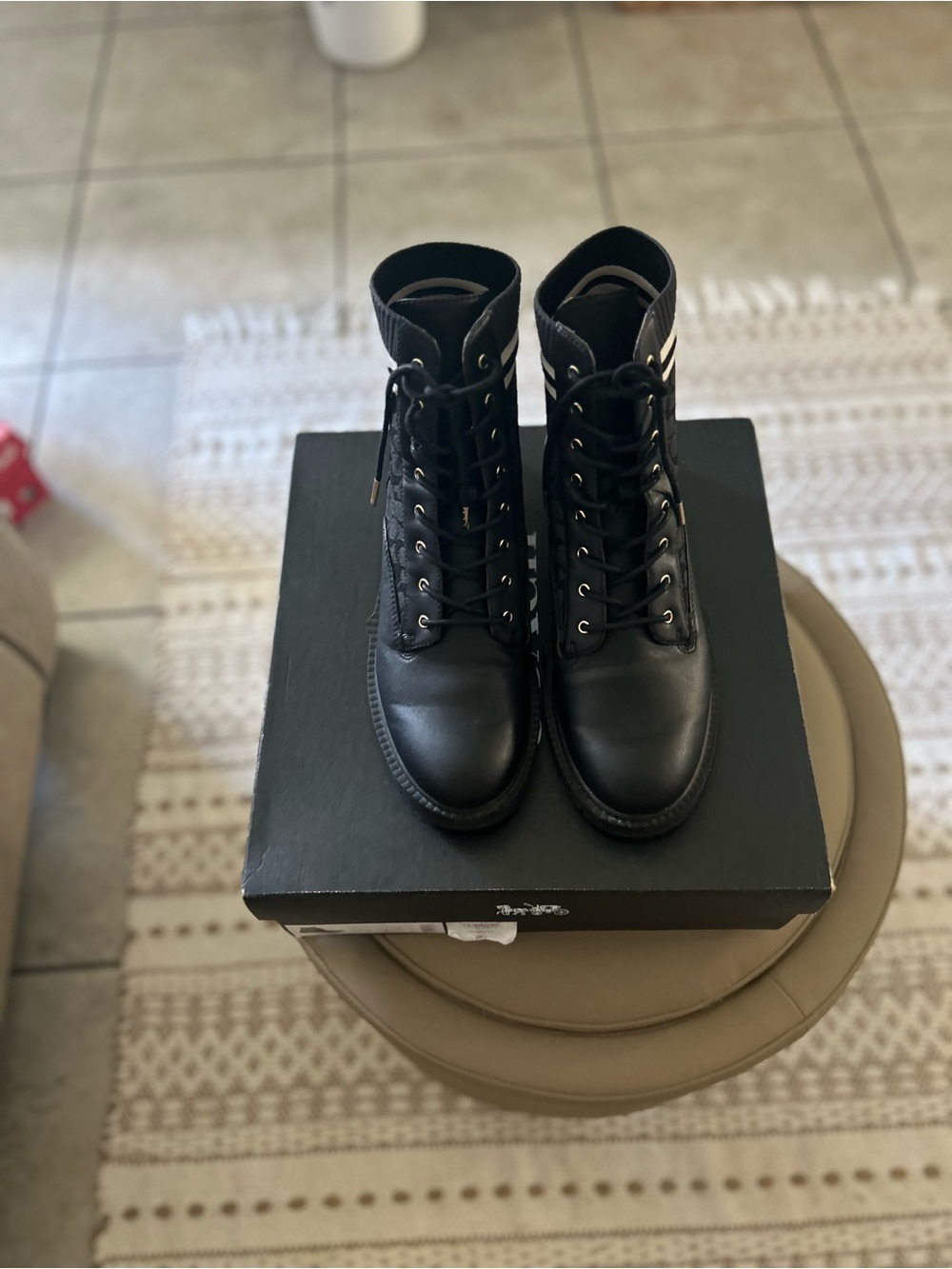 Coach Black Leather Combat Boots 10 - Picture 6 of 11